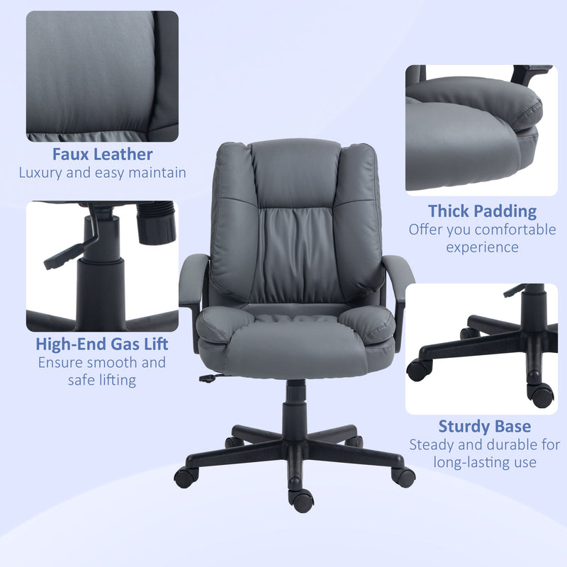 Faux Leather Mid-Back Office Chair - Adjustable Height, Executive Computer Desk Seat with Swivel & Rolling Wheels - Comfortable Seating Solution for Professionals and Home Offices