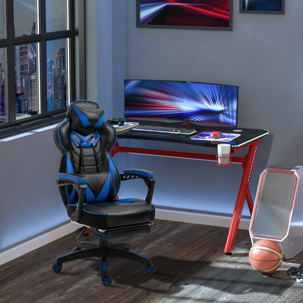 Ergonomic Adjustable Gaming Chair with Retractable Footrest - Racing Style Office Desk Chair with Headrest and Lumbar Support, Rolling Recliner - Comfortable Seating for Gamers and Desk Work