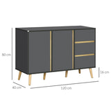 Modern Double-Door Sideboard with 3 Drawers - Adjustable Shelving, Dark Grey Kitchen Cupboard - Ideal for Living and Dining Room Storage Solutions