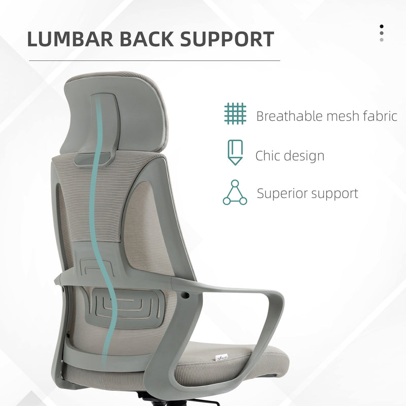 Ergonomic High-Back Mesh Home Office Chair with Wheels - Adjustable Height and Comfortable Lumbar Support - Ideal for Work from Home Professionals and Students