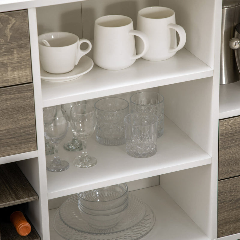 Modern Kitchen Sideboard with Wine Rack - Grey Buffet Table with Drawers and Open Storage - Elegant Dining Room and Living Room Furniture Organizer