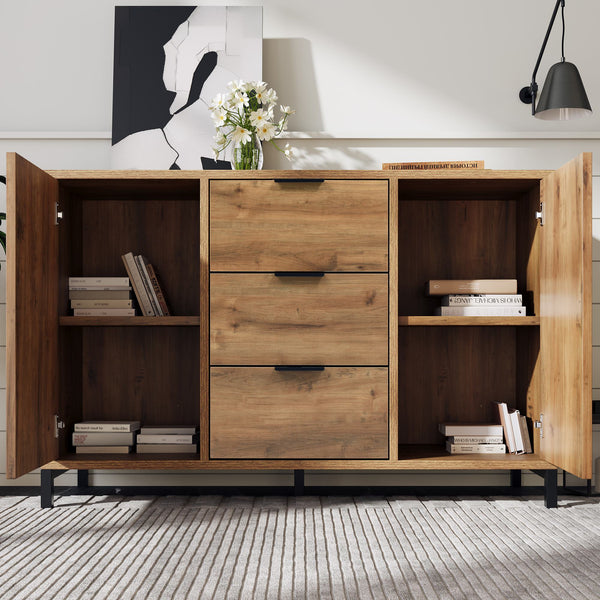 Modern Dark Oak Sideboard - Spacious Living Room Cabinet with 2 Doors & 3 Drawers, Adjustable Shelf - Elegant Storage Solution for Home Organization, 120x40x76 cm