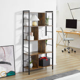 Industrial Storage Shelf - 5-Tier Metal Frame Bookcase & Display Rack in Rustic Brown - Ideal for Living Room, Study & Closet Organization