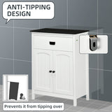 Bathroom Storage Organizer - White Double Door Cabinet with Drawer and Adjustable Shelf - Space-Saving Solution for Living Room and Bathroom Essentials