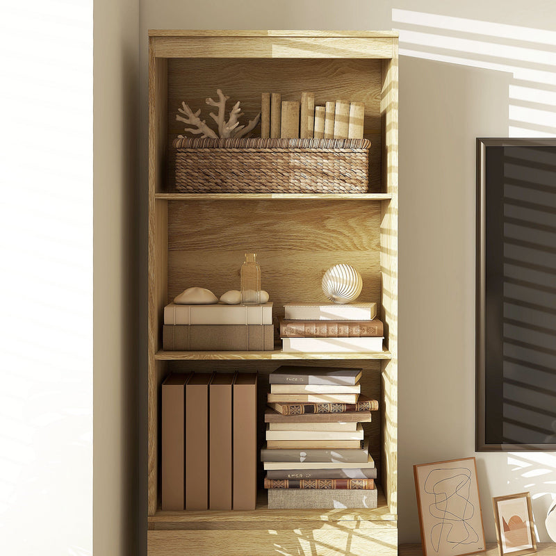 180cm Oak Wood Effect Bookcase - Free Standing Bookshelf with 3 Shelves & 3 Drawers, Display Cabinet - Versatile Storage for Living Room, Home Office, Bedroom