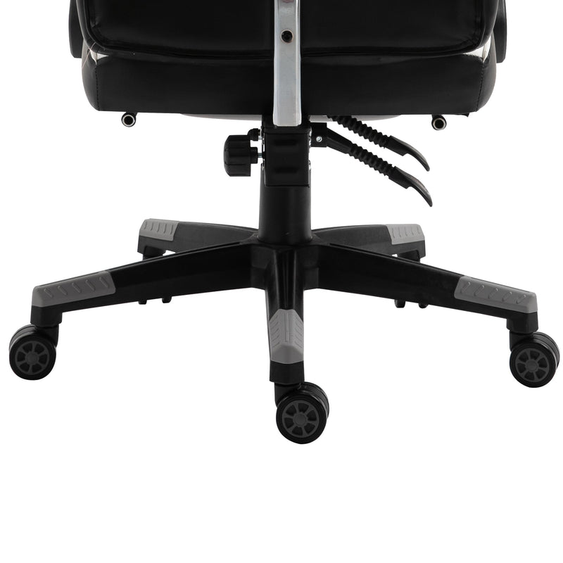 Ergonomic Gaming Chair with Footrest and Lumbar Support - Thick Padding, Headrest, 5 Smooth-Rolling Wheels, Reclining Backrest - Adjustable Height for Comfortable Gaming & Home Office Use, Grey