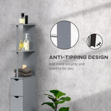 Freestanding Tall Bathroom Cabinet with 2-Tier Shelf and Drawers - Narrow Grey Cupboard Storage Unit - Space-Saving Organizer for Restroom or Laundry Room