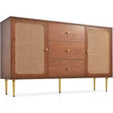 Adjustable Shelf Sideboard - Freestanding Storage Cabinet with 2 Doors and 3 Drawers in Walnut - Organizer for Living Room & Bedroom