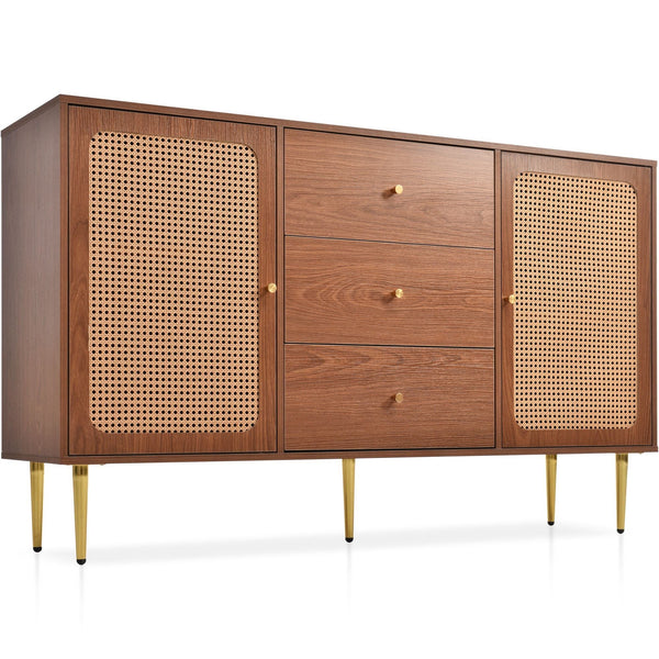 Adjustable Shelf Sideboard - Freestanding Storage Cabinet with 2 Doors and 3 Drawers in Walnut - Organizer for Living Room & Bedroom