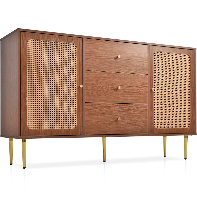 Adjustable Shelf Sideboard - Freestanding Storage Cabinet with 2 Doors and 3 Drawers in Walnut - Organizer for Living Room & Bedroom