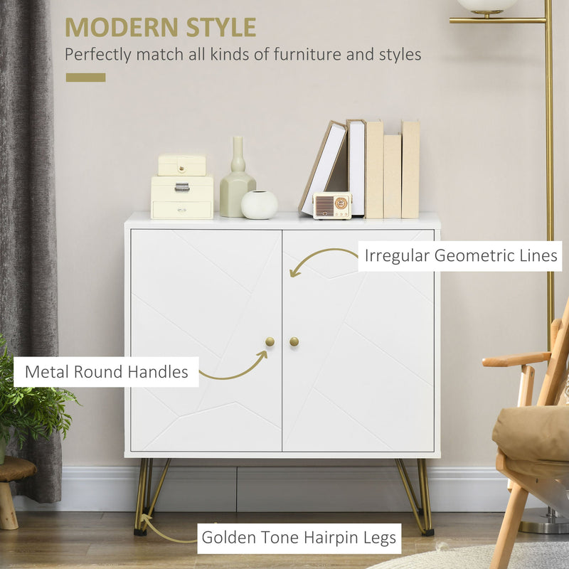 Slim White Storage Cabinet - Golden Hairpin Legs & Adjustable Shelves Sideboard - Ideal for Living Room, Dining Room & Hallway Organization
