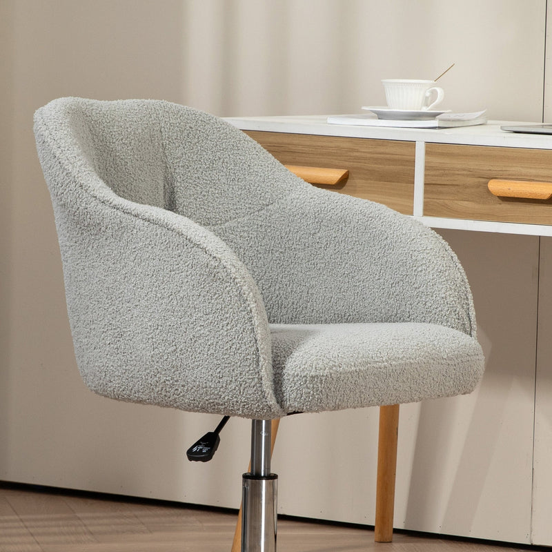 HOMCOM Computer Desk Chair, Fluffy Fabric Swivel Office Chair, Makeup Vanity Chair with Height Adjustable, Wheels, for Home Study Bedroom, Grey | Aosom UK