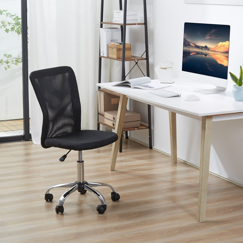 Ergonomic Mesh Office Chair - Armless Mid-Back Design with Height Adjustment & Swivel Casters - Ideal for Home Workstations and Small Desks