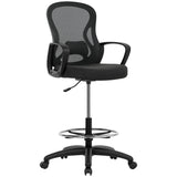 Vinsetto Drafting Chair with Adjustable Footrest, Ergonomic Mesh Office Chair with Lumbar Support, Adjustable Height for Standing Desk, Black