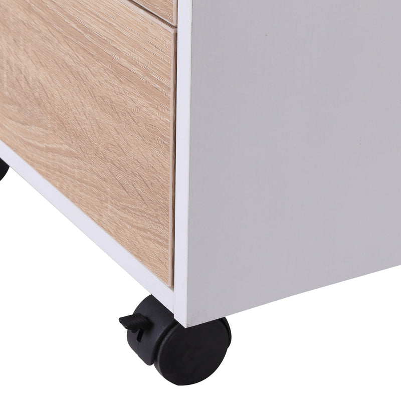 Mobile File Cabinet Pedestal - MDF Construction with 3 Lockable Drawers and Casters - Efficient Office Storage in Oak and White