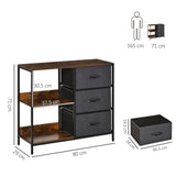 3-Tier Dresser Cabinet Organizer with Fabric Drawers - Versatile Storage for Living Room, Bedroom, Hallway - Chic Black Chest of Drawers with Display Shelves