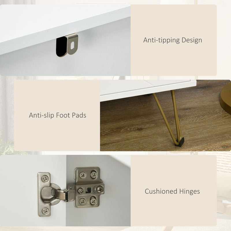 Slim White Storage Cabinet - Golden Hairpin Legs & Adjustable Shelves Sideboard - Ideal for Living Room, Dining Room & Hallway Organization