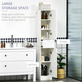 Adjustable Shelf Tall Bathroom Cabinet - High Gloss Freestanding Storage Cupboard with Drawer - Space-Saving Organizer for Toiletries and Linens