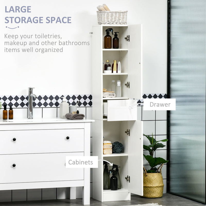 Adjustable Shelf Tall Bathroom Cabinet - High Gloss Freestanding Storage Cupboard with Drawer - Space-Saving Organizer for Toiletries and Linens