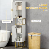 Narrow Tallboy Bathroom Cabinet - Freestanding Storage Unit with Adjustable Shelf and Steel Base - Space-Saving Slim Corner Organizer for Small Bathrooms