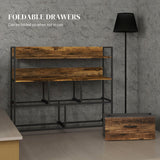 Rustic Wood-Effect Storage Unit - Chest with 5 Brown Fabric Drawers - Ideal Organizer for Bedroom or Living Spaces