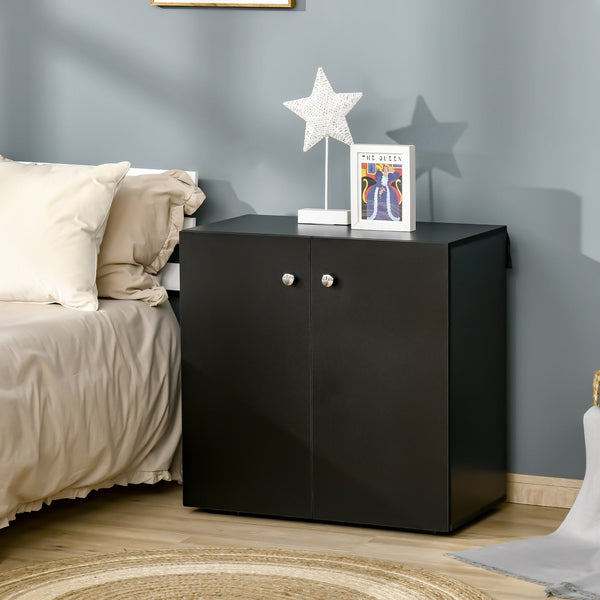 Wooden Storage Cabinet with 2 Shelves - Freestanding Sideboard and Kitchen Cupboard - Versatile Black Bookcase for Organizing Home Essentials