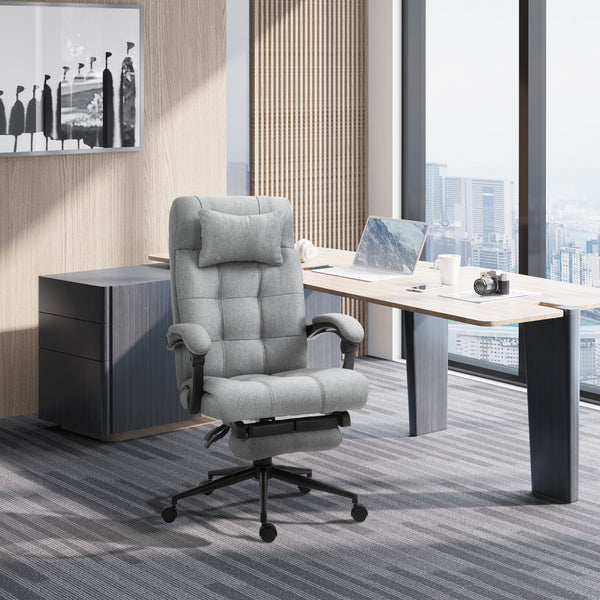 Ergonomic Office Chair with Footrest - Adjustable Armrests, Lumbar Support & Headrest in Light Grey - Ideal for Extended Desk Work & Improved Posture