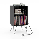 Record Player Stand - 3-Tier, Charging Station Shelf, 4 Dividers, Rustic Brown - Ideal Storage Solution for Vinyl Enthusiasts