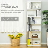 Tall Modern Bookcase with 2 Doors and 4 Shelves - White and Oak Finish Cupboard for Living Room, Study, Bedroom - Ideal for Home Office Storage & Display