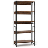 5-Tier 157cm Tall Etagere Bookcase with Adjustable and Tiltable Shelves-Rustic Brown