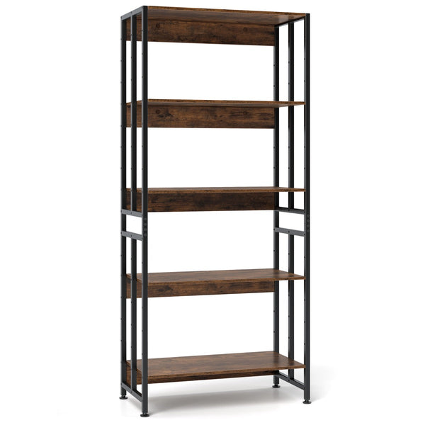 5-Tier 157cm Tall Etagere Bookcase with Adjustable and Tiltable Shelves-Rustic Brown
