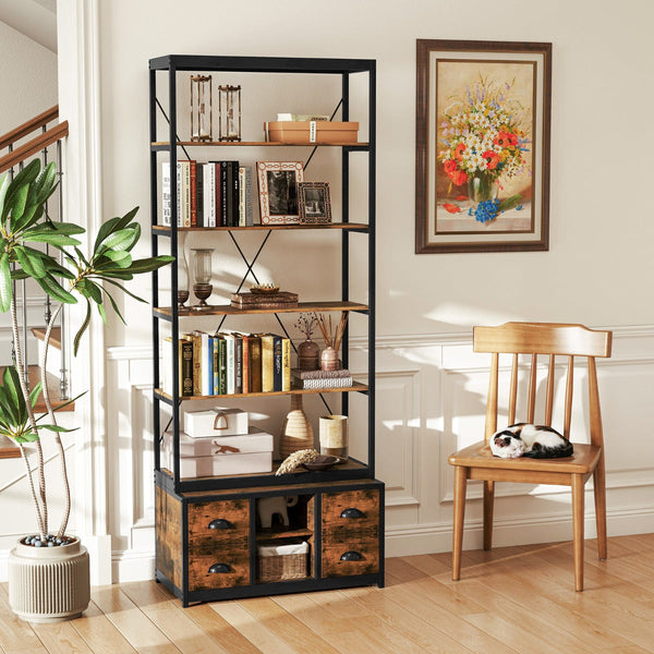 8-tier Bookshelf with Storage and 4 Fabric Drawers -