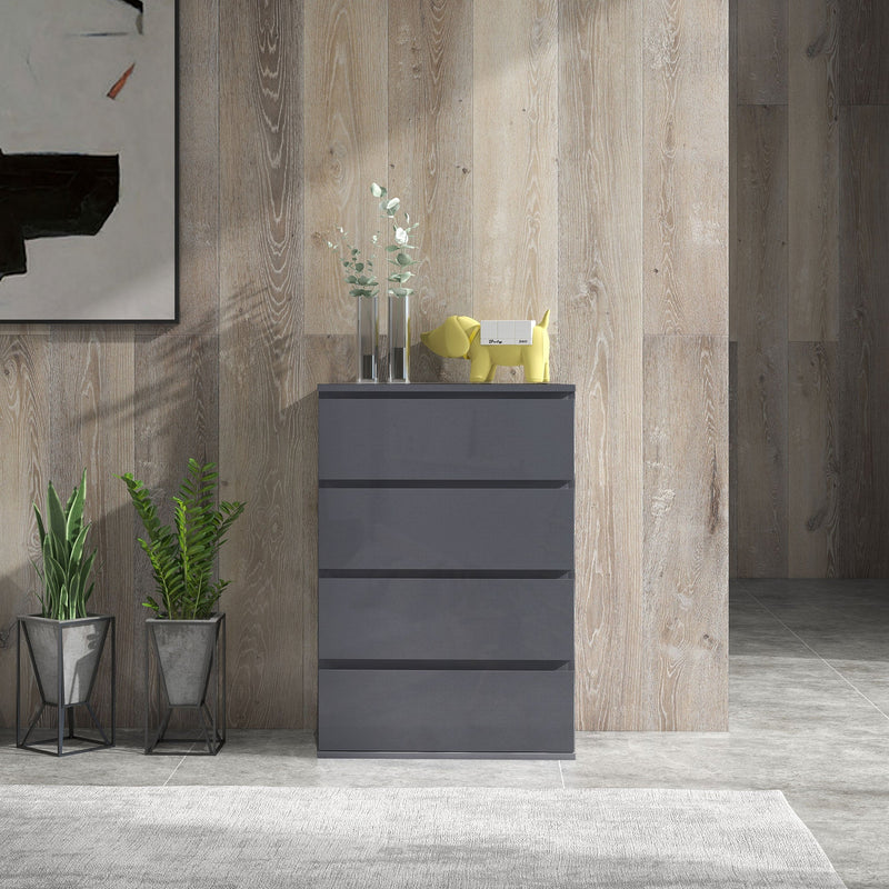 High Gloss 4-Drawer Dresser - Contemporary Bedroom Storage Cabinets - Sleek Organization Solution for Modern Homes
