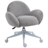Fluffy Leisure Chair - Ergonomic Home Office Chair with Backrest, Armrests & Wheels - Comfortable Seating for Bedroom & Living Room, Grey