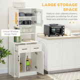 Freestanding White Kitchen Cupboard - Adjustable Shelf Storage Cabinet with Drawers and Counter - Space Organizer for Living or Dining Room