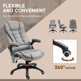 Heated Massage Recliner Chair with Microfiber Upholstery - 6-Point Vibrating Office Chair with 360° Swivel and Casters - Comfortable Seating Solution for Stress Relief and Relaxation, Grey