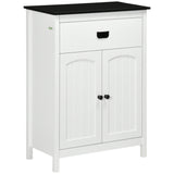 Bathroom Storage Organizer - White Double Door Cabinet with Drawer and Adjustable Shelf - Space-Saving Solution for Living Room and Bathroom Essentials
