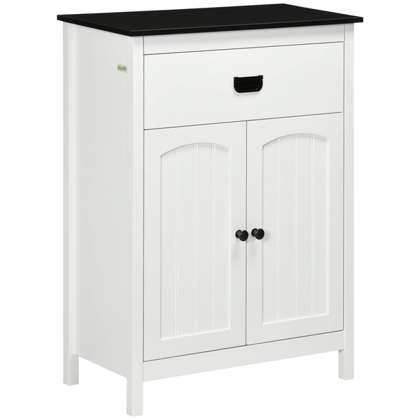 Bathroom Storage Organizer - White Double Door Cabinet with Drawer and Adjustable Shelf - Space-Saving Solution for Living Room and Bathroom Essentials