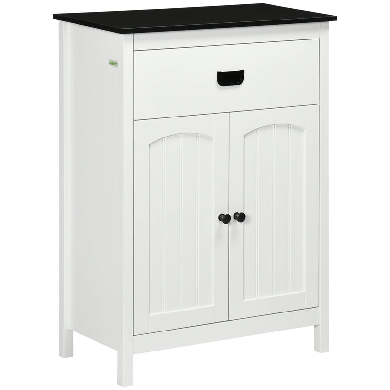 Bathroom Storage Organizer - White Double Door Cabinet with Drawer and Adjustable Shelf - Space-Saving Solution for Living Room and Bathroom Essentials