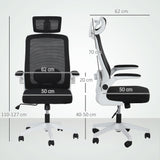 HOMCOM Executive Office Chair, Ergonomic Mesh High Back Desk Chair with Flip-up Armrest, Adjustable Lumbar Support, Rotatable Headrest, Swivel Computer Chair for Home Study, Black