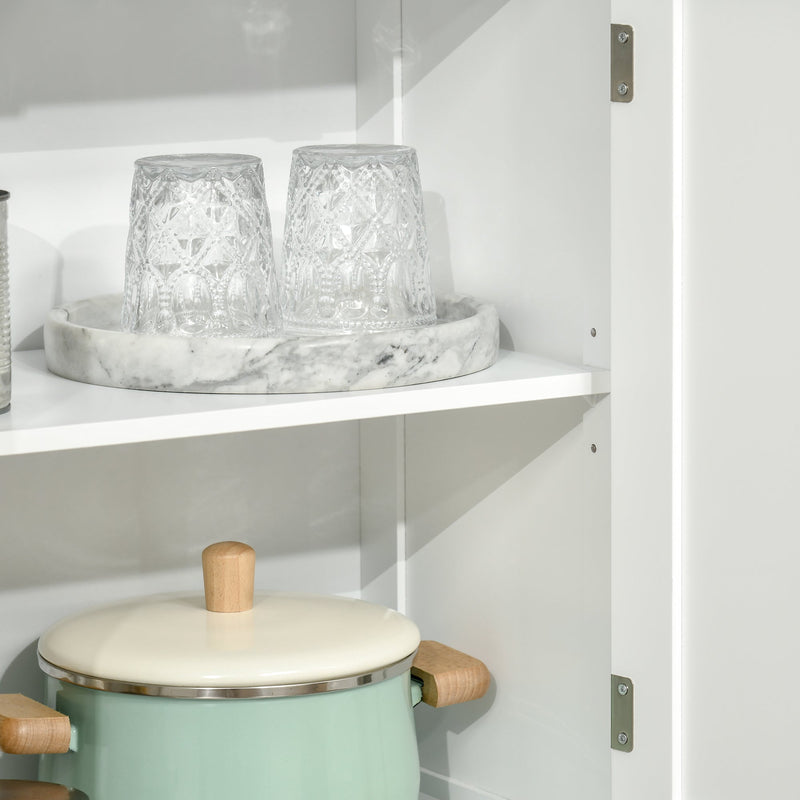 4-Door Freestanding Kitchen Cupboard - Elegant Storage Cabinet with Adjustable Shelf & Glass Doors - Ideal for Dining & Living Areas, Classic White Design
