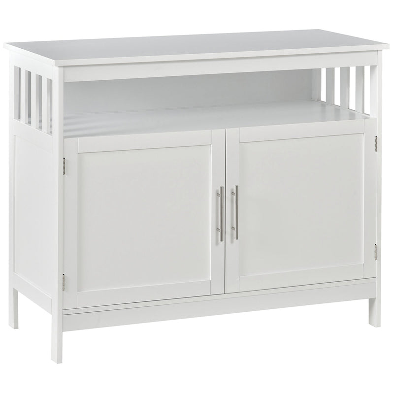 Kitchen Console Sideboard - 2-Tier Cabinet with Open Shelf Storage, White Finish - Ideal for Dining Room Organization and Decor