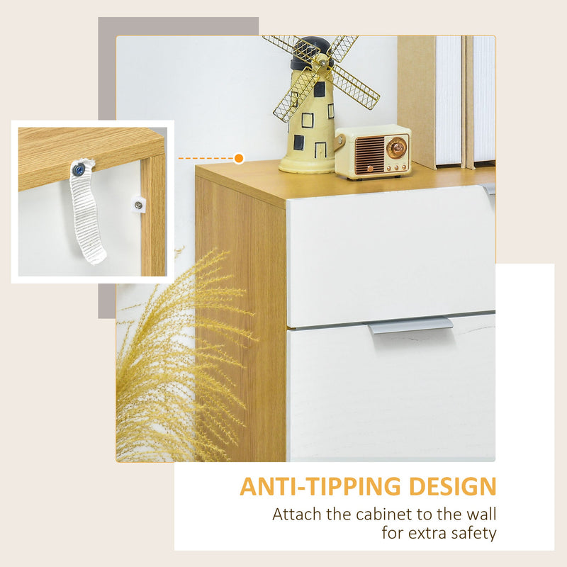 High Gloss White & Natural Sideboard - Sleek Storage Cabinet with Drawer, Door, and Adjustable Shelves - Ideal for Organizing Essentials in Style