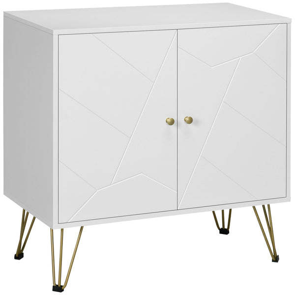 Slim White Storage Cabinet - Golden Hairpin Legs & Adjustable Shelves Sideboard - Ideal for Living Room, Dining Room & Hallway Organization