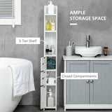 Freestanding Tall Bathroom Storage Cabinet - Modern Organizer with Open Shelves & 3 Cupboards - Ideal for Bedroom, Hallway & Bathroom Clutter Control