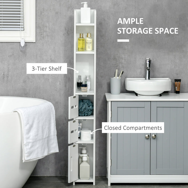 Freestanding Tall Bathroom Storage Cabinet - Modern Organizer with Open Shelves & 3 Cupboards - Ideal for Bedroom, Hallway & Bathroom Clutter Control