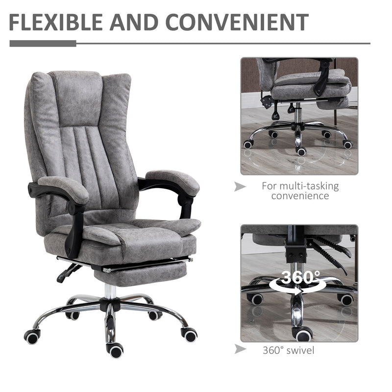 Ergonomic Microfiber Home Office Chair - Reclining Desk Chair with Armrests, Swivel Base & Footrest in Grey - Comfort Seating for Work from Home Professionals