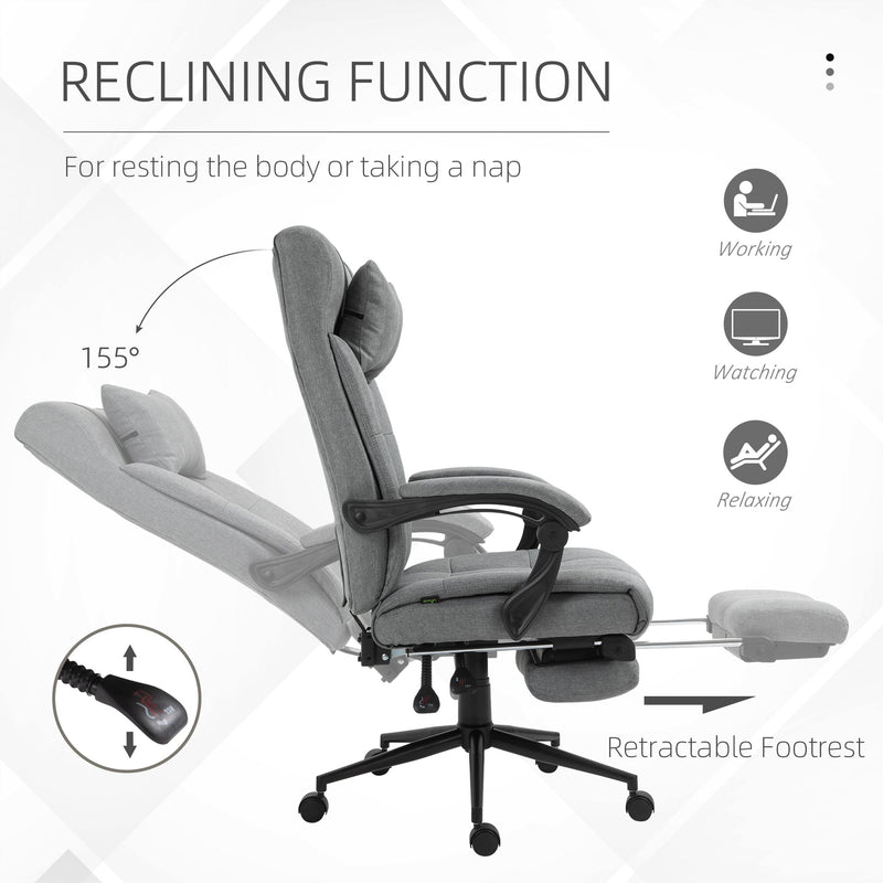 Ergonomic Office Chair with Footrest - Adjustable Armrests, Lumbar Support & Headrest in Light Grey - Ideal for Extended Desk Work & Improved Posture