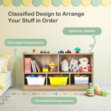 2-Tier Wooden Bookcase - Kids' Storage with 5 Compartments, Ideal for Playroom or Study Area - Solves Space Organization Problems