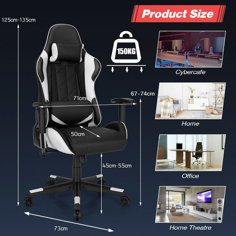 Swivel High Back Racing Chair with Headrest and Lumbar Pillow-